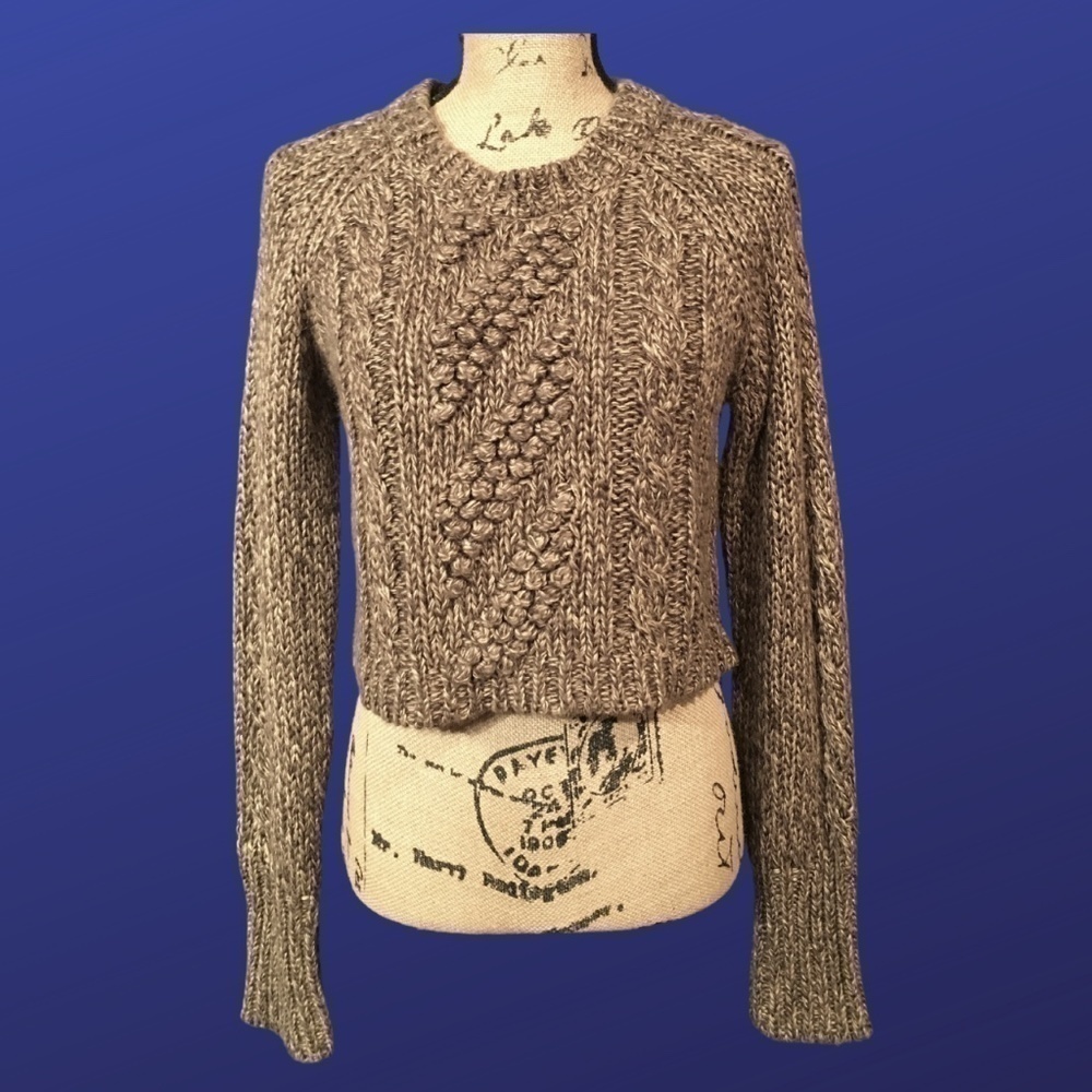 EXPRESS Cropped Chunky Knit Pullover Sweater, BROWN, Women's Size Large, EUC